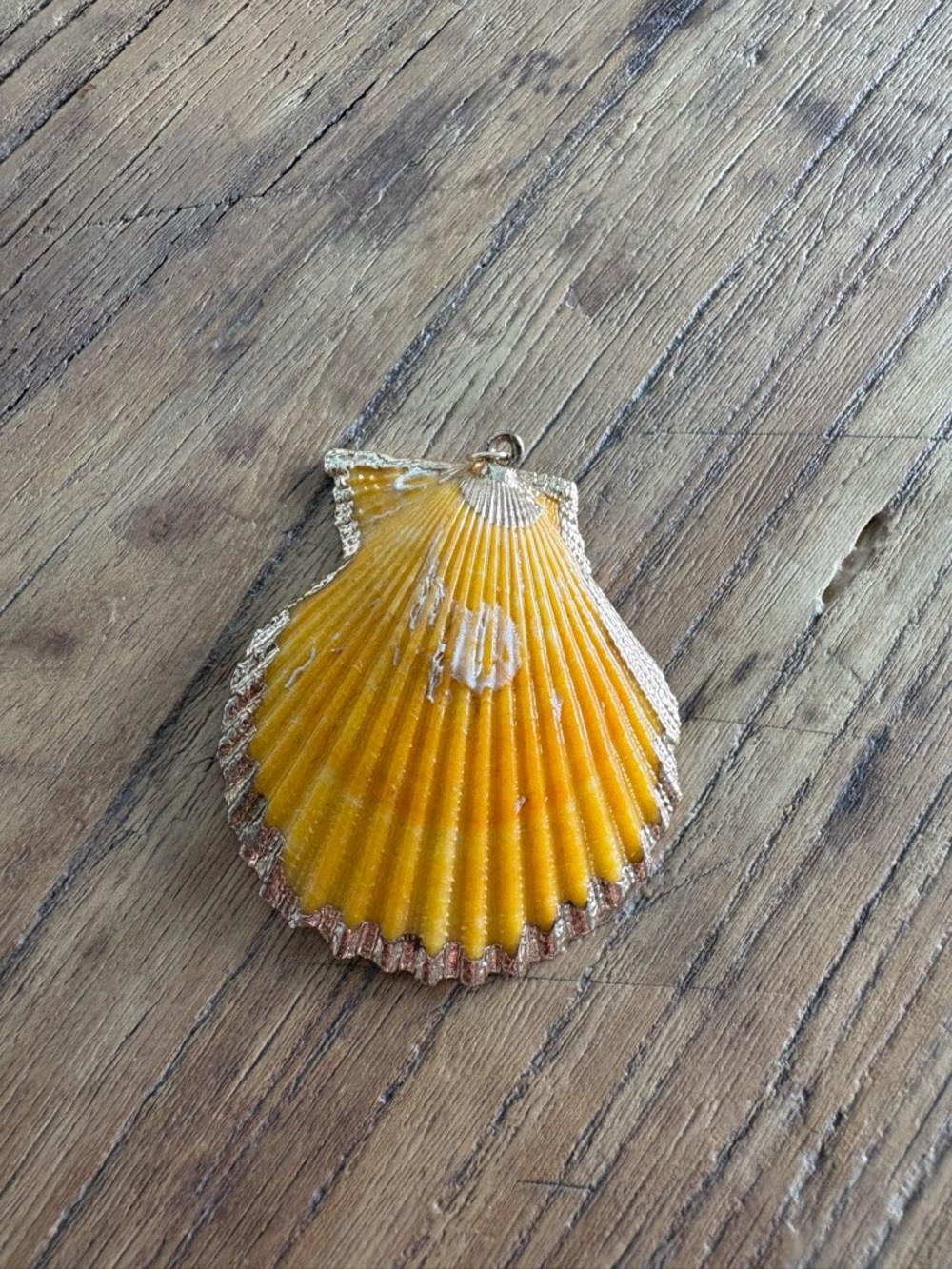 Yellow Shell Pendant Charm with Gold Trim